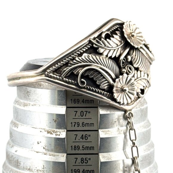 Estate Sterling Silver 925 Floral Leaf Slave Bracelet & Ring Set 43.6g Size 8.5 - Picture 6 of 8